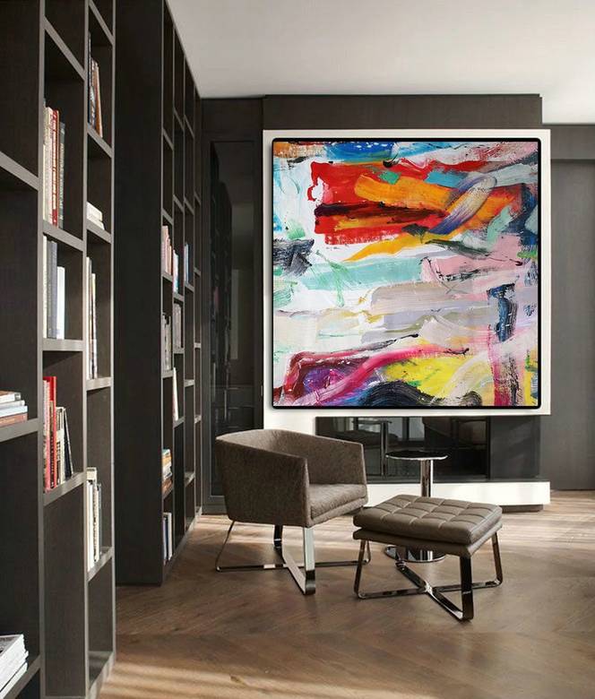 Contemporary Original Red Living Abstract Canvas Wall Art 3P5HK